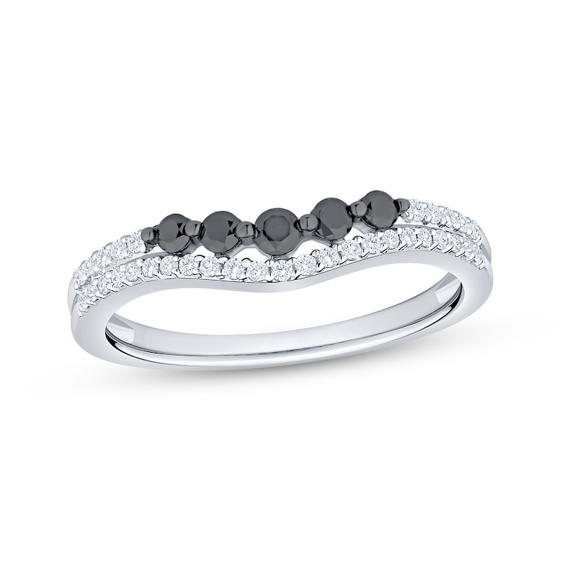 Main Image 1 of Now + Forever Black & White Diamond Contour Anniversary Ring 1/3 ct tw 10K White Gold