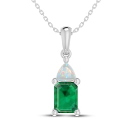 Emerald-Cut Lab-Created Emerald & Trillion-Cut Lab-Created Opal Necklace Sterling Silver 18"