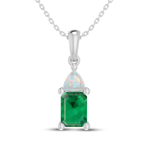 Emerald-Cut Lab-Created Emerald & Trillion-Cut Lab-Created Opal Necklace Sterling Silver 18"