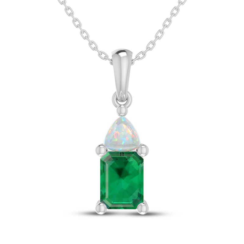 Main Image 1 of Emerald-Cut Lab-Created Emerald & Trillion-Cut Lab-Created Opal Necklace Sterling Silver 18&quot;
