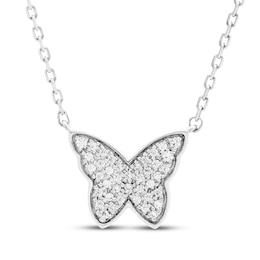 Diamond Pavé Butterfly Necklace 1/20 ct tw Sterling Silver 18"
