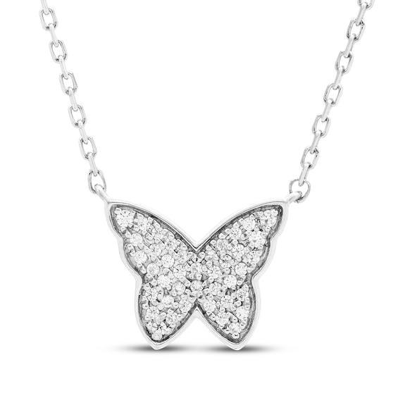 Diamond Pavé Butterfly Necklace 1/20 ct tw Sterling Silver 18"