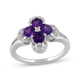 Amethyst & White Lab-Created Sapphire Clover Ring Sterling Silver