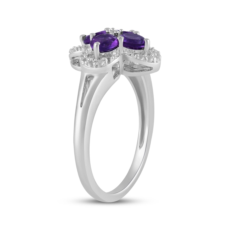 Main Image 2 of Amethyst & White Lab-Created Sapphire Clover Ring Sterling Silver