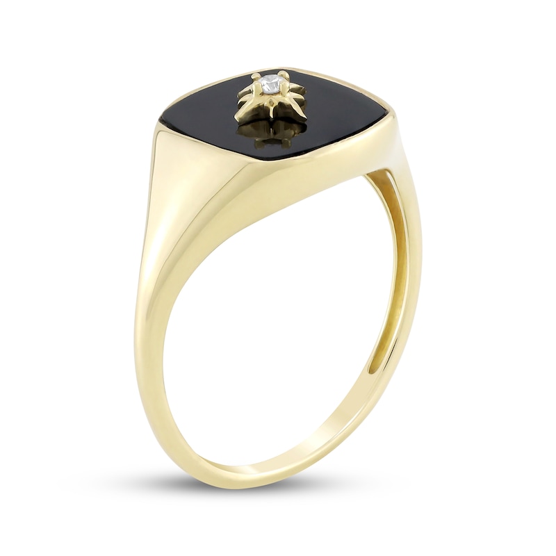 Main Image 2 of Cushion-Cut Black Onyx & Diamond Accent Star Signet Ring 10K Yellow Gold