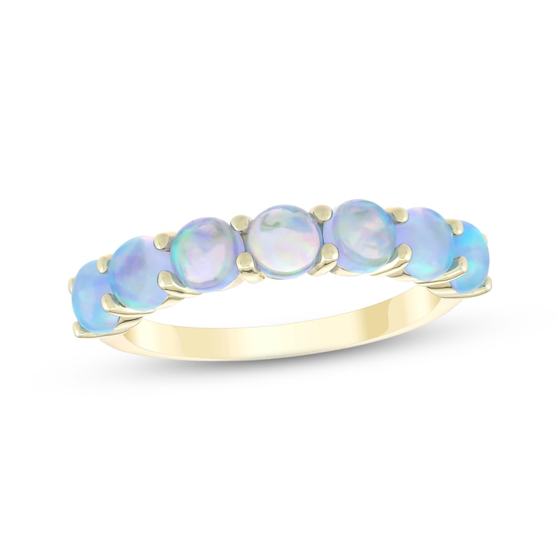 Main Image 1 of Blue Lab-Created Opal Seven-Stone Ring 10K Yellow Gold
