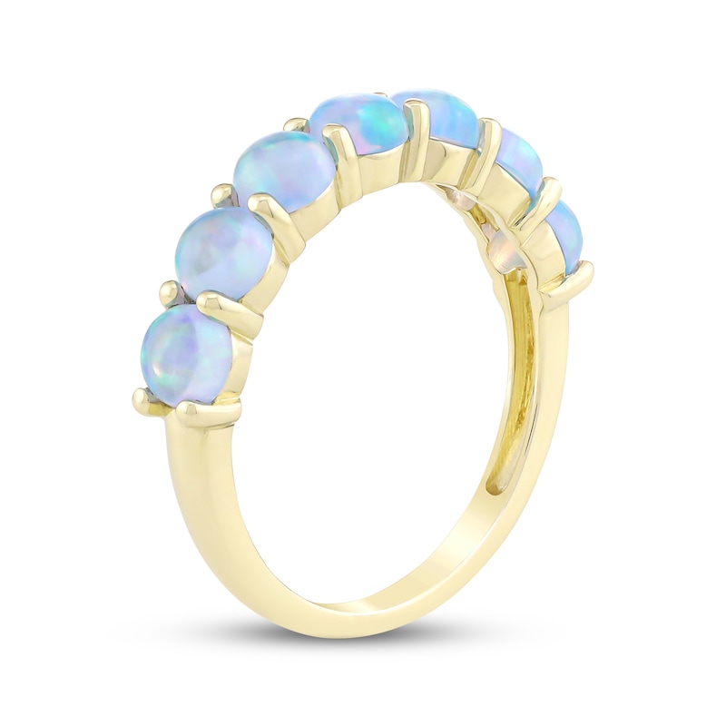 Main Image 2 of Blue Lab-Created Opal Seven-Stone Ring 10K Yellow Gold