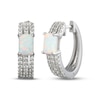 Thumbnail Image 1 of Emerald-Cut Lab-Created Opal & White Lab-Created Sapphire Huggie Hoop Earrings Sterling Silver
