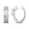 Thumbnail Image 3 of Emerald-Cut Lab-Created Opal & White Lab-Created Sapphire Huggie Hoop Earrings Sterling Silver