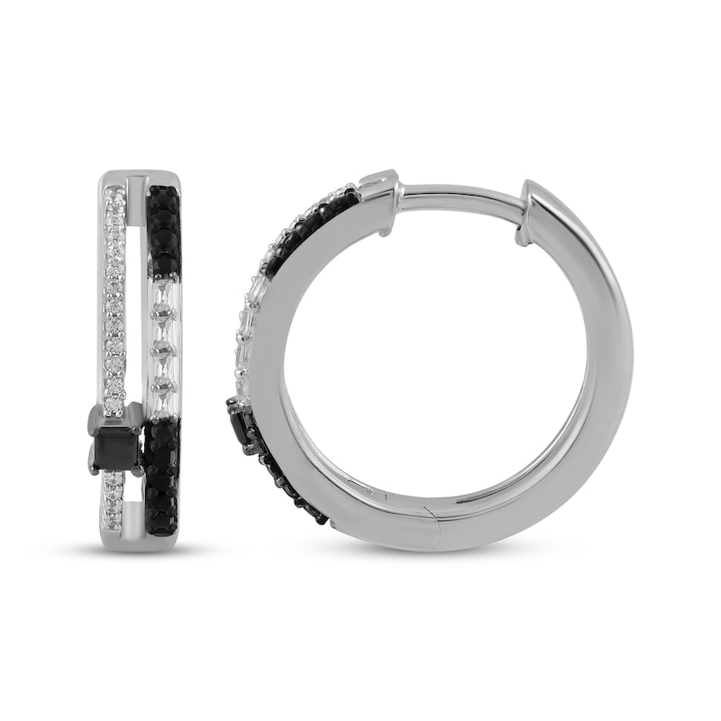 Main Image 3 of Black & White White Diamond Split Hoop Earrings 1/5 ct tw Sterling Silver