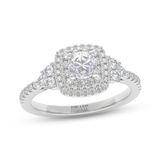 THE LEO Prisma Diamond Round-Cut Double Cushion Halo Engagement Ring 7/8 ct tw 14K White Gold