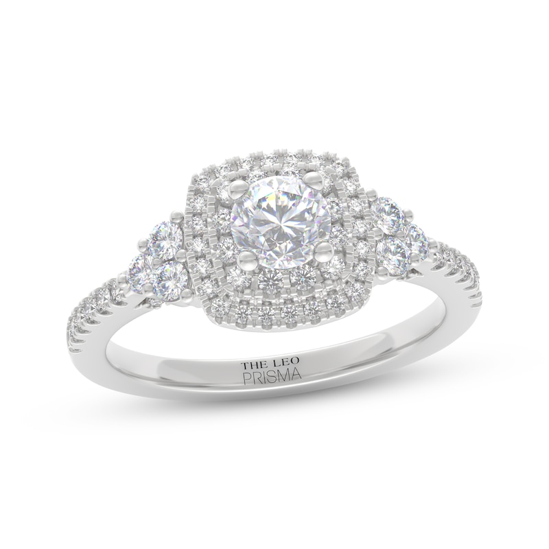 Main Image 1 of THE LEO Prisma Diamond Round-Cut Double Cushion Halo Engagement Ring 7/8 ct tw 14K White Gold