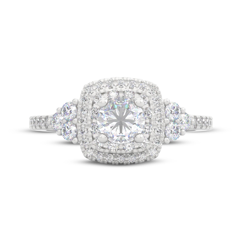 Main Image 3 of THE LEO Prisma Diamond Round-Cut Double Cushion Halo Engagement Ring 7/8 ct tw 14K White Gold
