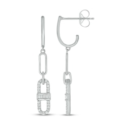 Baguette & Round-Cut Diamond Mariner Link J-Hoop Drop Earrings 1/4 ct tw Sterling Silver