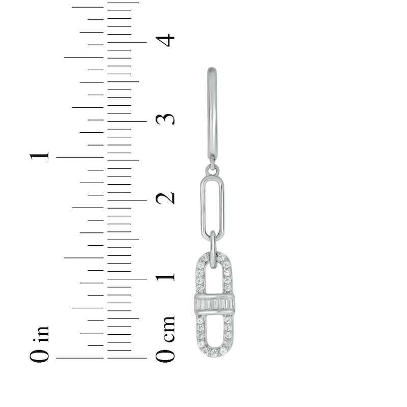 Main Image 3 of Baguette & Round-Cut Diamond Mariner Link J-Hoop Drop Earrings 1/4 ct tw Sterling Silver