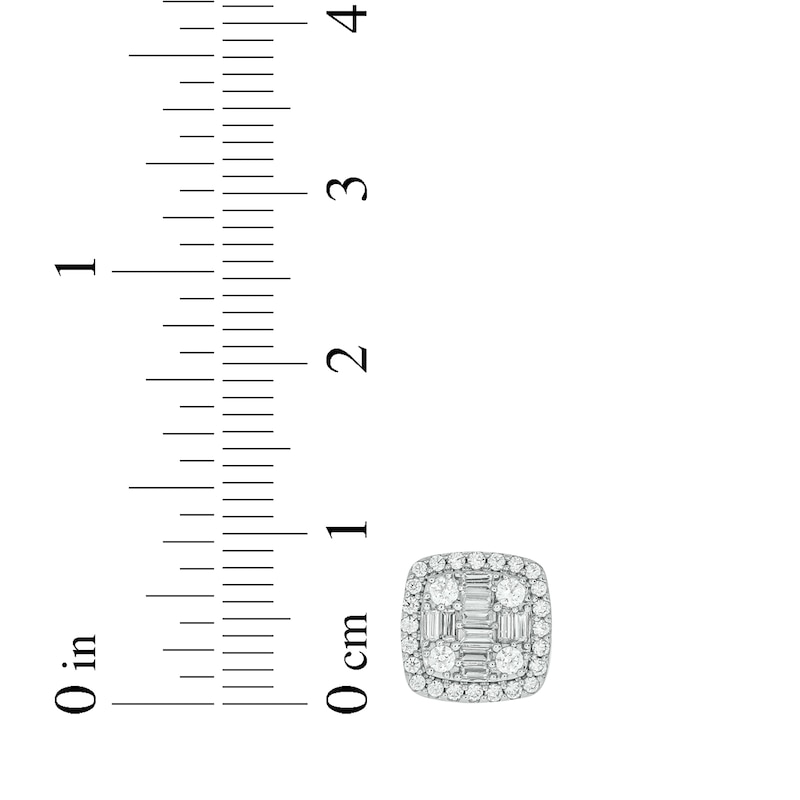 Main Image 3 of Baguette & Round-Cut Multi-Diamond Cushion Stud Earrings 1/2 ct tw 10K White Gold