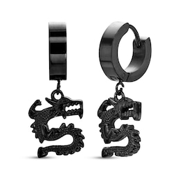 Men's Dragon Dangle Hoop Earrings Black Ion-Plated Stainless Steel
