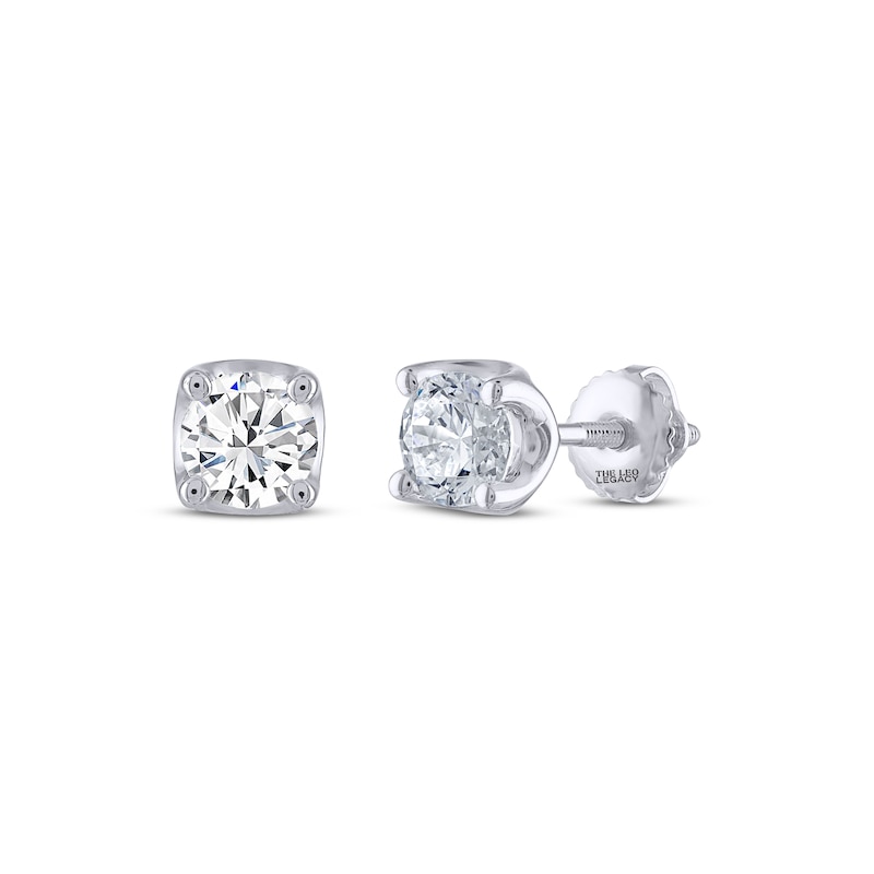Main Image 1 of THE LEO Legacy Lab-Grown Diamond Round-Cut Solitaire Stud Earrings 1 ct tw 14K White Gold (F/VS2)