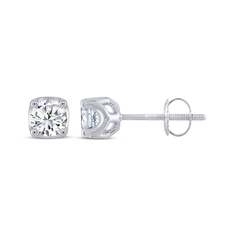 Main Image 3 of THE LEO Legacy Lab-Grown Diamond Round-Cut Solitaire Stud Earrings 1 ct tw 14K White Gold (F/VS2)