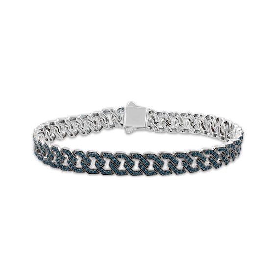 Men's Blue Diamond Chain Link Bracelet 3-1/2 ct tw Sterling Silver 8.5"