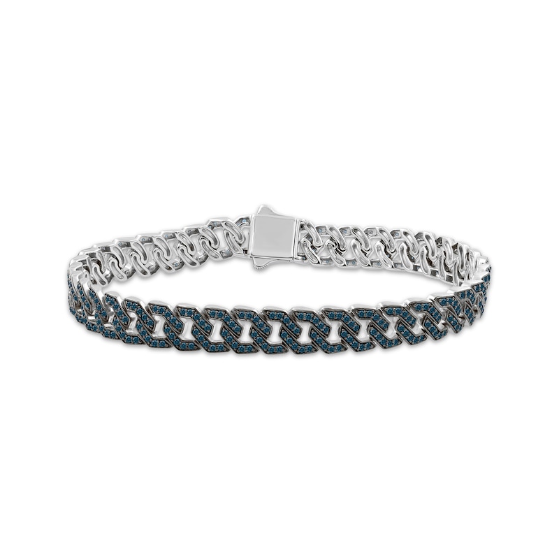 Main Image 1 of Men's Blue Diamond Chain Link Bracelet 3-1/2 ct tw Sterling Silver 8.5"