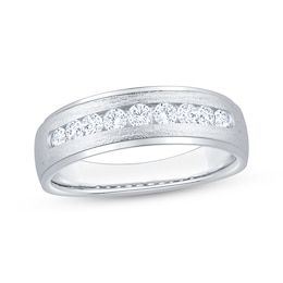 Now + Forever Men's Diamond Hammered Wedding Band 1/2 ct tw 10K White Gold