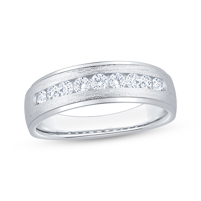 Main Image 1 of Now + Forever Men's Diamond Hammered Wedding Band 1/2 ct tw 10K White Gold