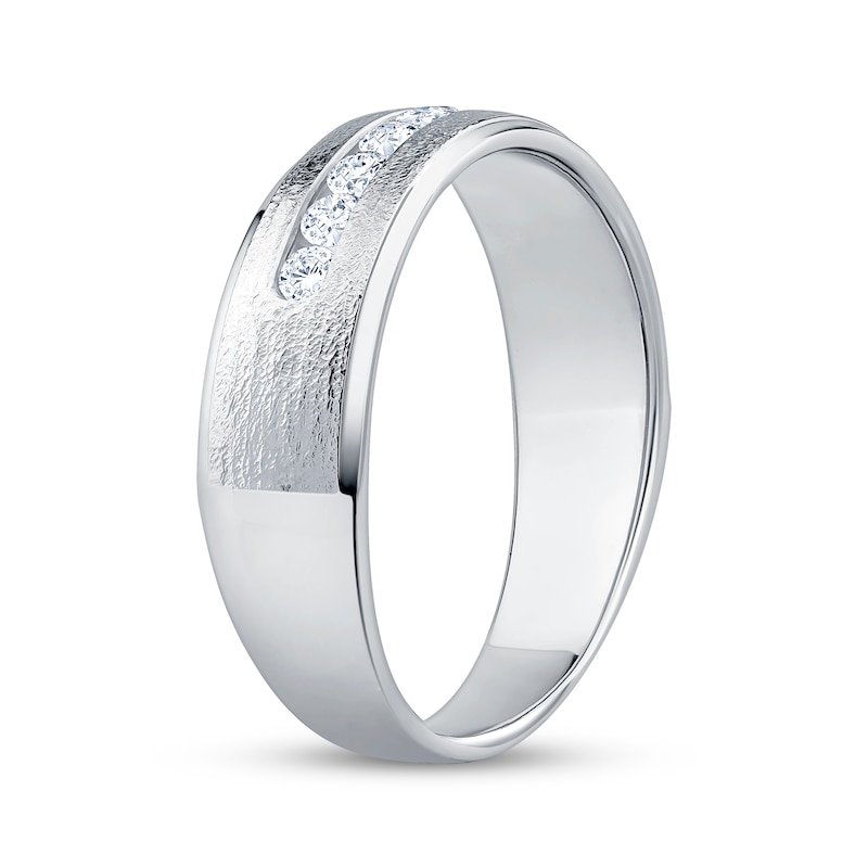 Main Image 2 of Now + Forever Men's Diamond Hammered Wedding Band 1/2 ct tw 10K White Gold