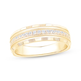 Now + Forever Men's Diamond Grooved Wedding Band 1/3 ct tw 10K Yellow Gold
