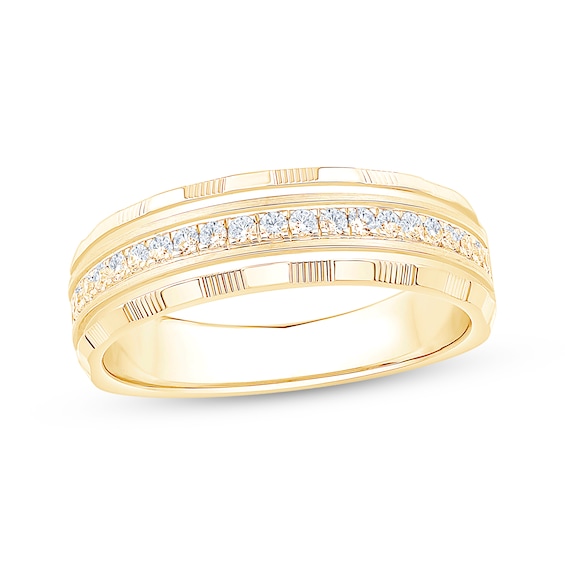 Now + Forever Men's Diamond Grooved Wedding Band 1/3 ct tw 10K Yellow Gold