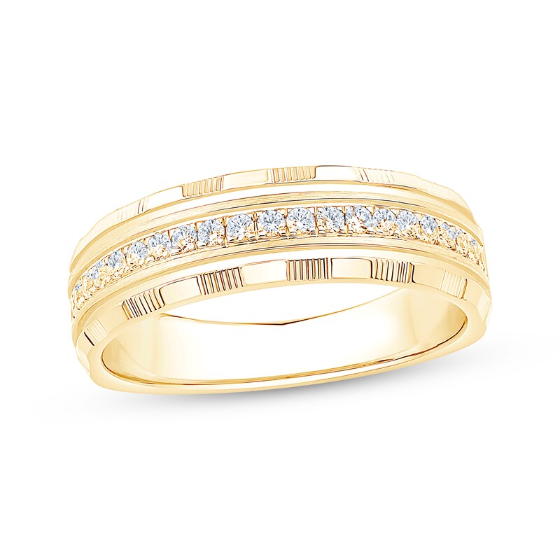 Main Image 1 of Now + Forever Men's Diamond Grooved Wedding Band 1/3 ct tw 10K Yellow Gold
