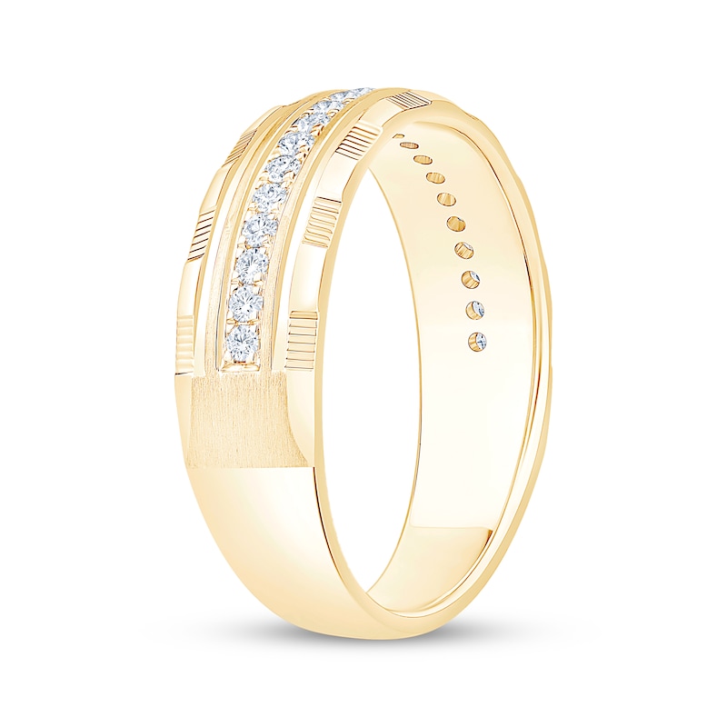 Main Image 2 of Now + Forever Men's Diamond Grooved Wedding Band 1/3 ct tw 10K Yellow Gold