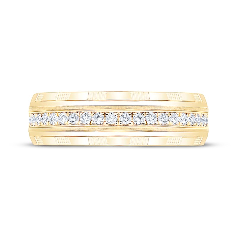Main Image 3 of Now + Forever Men's Diamond Grooved Wedding Band 1/3 ct tw 10K Yellow Gold