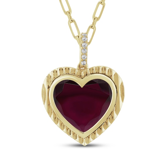 STUDIO BY KAY Lab-Created Ruby & White Lab-Created Sapphire Heart Necklace 24K Yellow Gold Vermeil Sterling Silver 18"