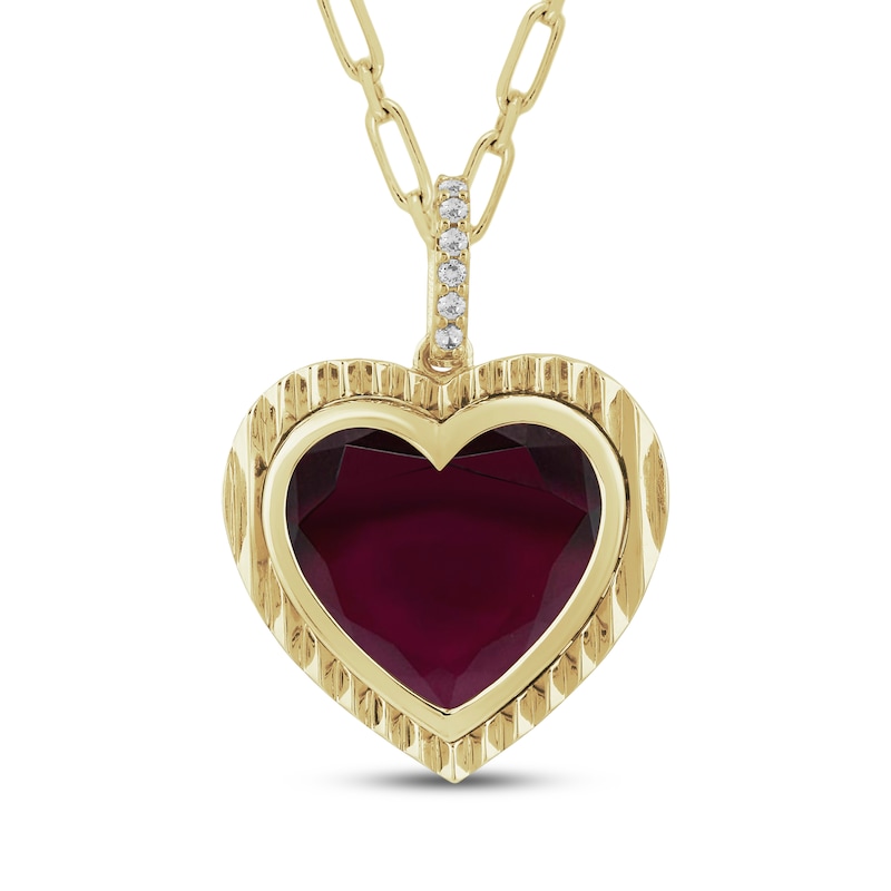 Main Image 1 of STUDIO BY KAY Lab-Created Ruby & White Lab-Created Sapphire Heart Necklace 24K Yellow Gold Vermeil Sterling Silver 18"