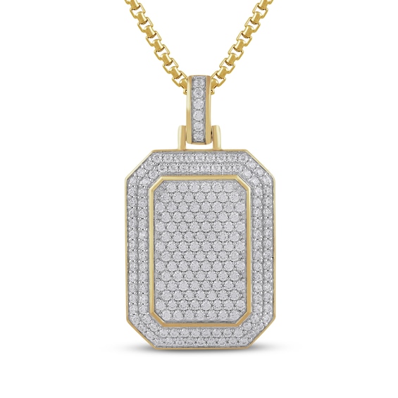 Men's Lab-Grown Diamond Dog Tag Necklace 1-3/8 ct tw 24K Yellow Gold Vermeil Sterling Silver 22"