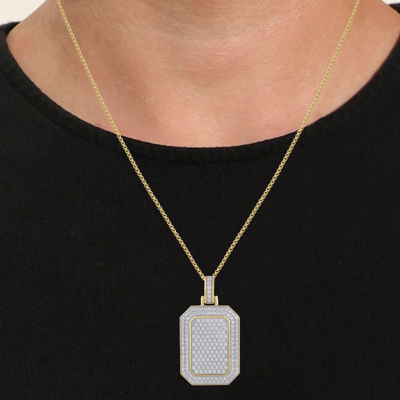 Main Image 2 of Men's Lab-Grown Diamond Dog Tag Necklace 1-3/8 ct tw 24K Yellow Gold Vermeil Sterling Silver 22"