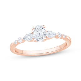 Now + Forever Lab-Grown Diamonds Oval-Cut & Pear-Shaped Three-Stone Engagement Ring 5/8 ct tw 14K Rose Gold