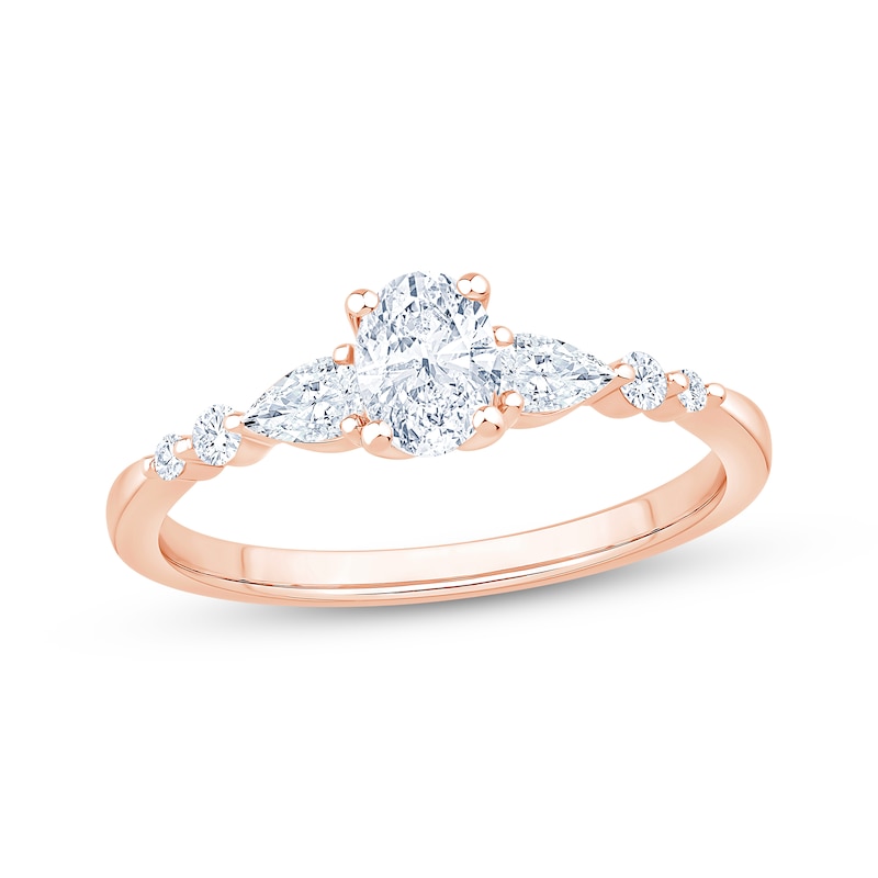 Main Image 1 of Now + Forever Lab-Grown Diamonds Oval-Cut & Pear-Shaped Three-Stone Engagement Ring 5/8 ct tw 14K Rose Gold