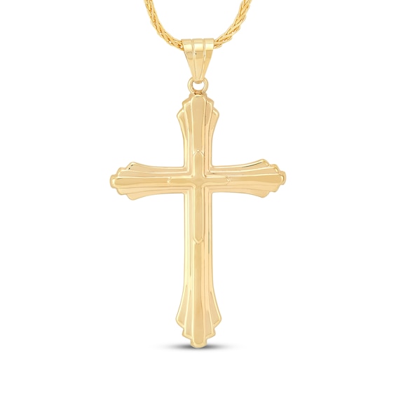 Men's Cross Necklace Semi-Solid 10K Yellow Gold 22"