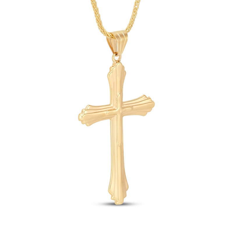 Main Image 2 of Men's Cross Necklace Semi-Solid 10K Yellow Gold 22"