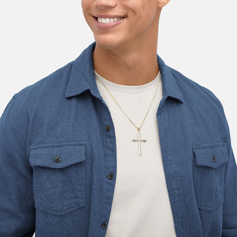 Main Image 5 of Men's Cross Necklace Semi-Solid 10K Yellow Gold 22"