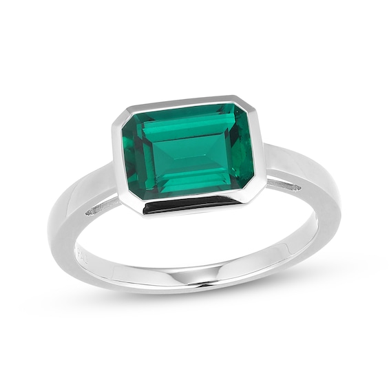 STUDIO BY KAY Emerald-Cut Lab-Created Emerald Bezel-Set Solitaire Ring Sterling Silver