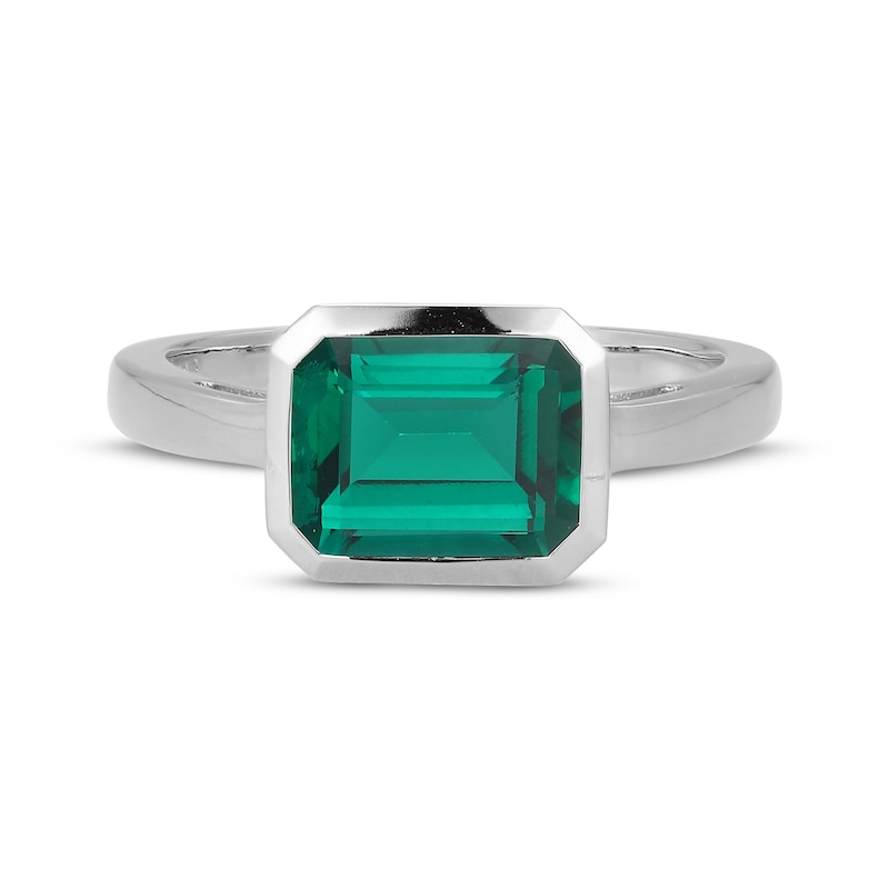 Main Image 3 of STUDIO BY KAY Emerald-Cut Lab-Created Emerald Bezel-Set Solitaire Ring Sterling Silver