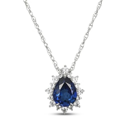 Pear-Shaped Blue Lab-Created Sapphire & White Lab-Created Sapphire Necklace Sterling Silver 18"