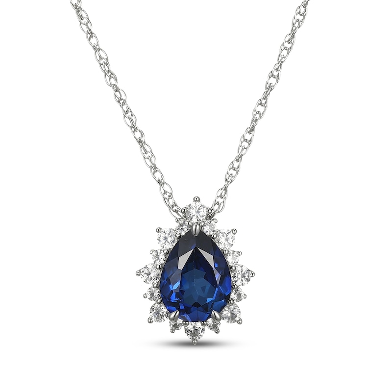 Main Image 1 of Pear-Shaped Blue Lab-Created Sapphire & White Lab-Created Sapphire Necklace Sterling Silver 18"
