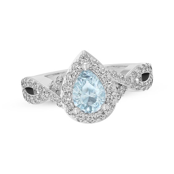 Pear-Shaped Aquamarine & White Lab-Created Sapphire Ring Sterling Silver
