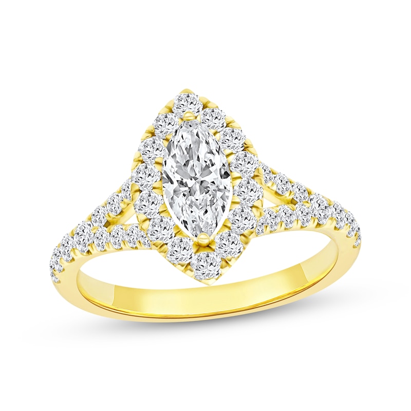 Main Image 1 of Now + Forever Marquise-Cut Diamond Halo Engagement Ring 1 ct tw 14K Yellow Gold
