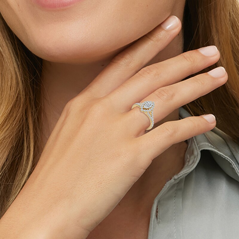 Main Image 5 of Now + Forever Marquise-Cut Diamond Halo Engagement Ring 1 ct tw 14K Yellow Gold