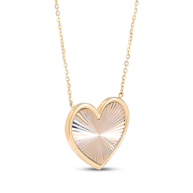 Main Image 2 of Textured Heart Necklace Solid 10K Yellow Gold 18"